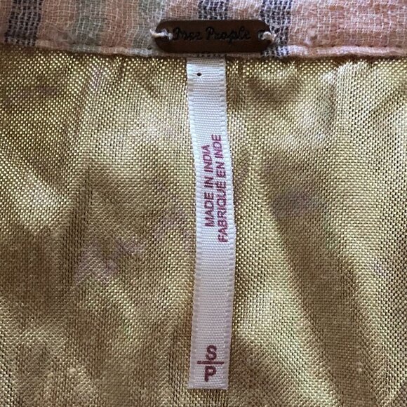 Nwot Free People Cropped Cutie Peach Plaid Button Down Shirt - Picture 4 of 5